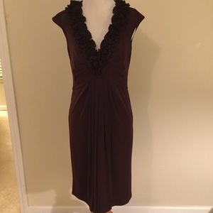 Maggy London burgundy draped dress rosettes 10
